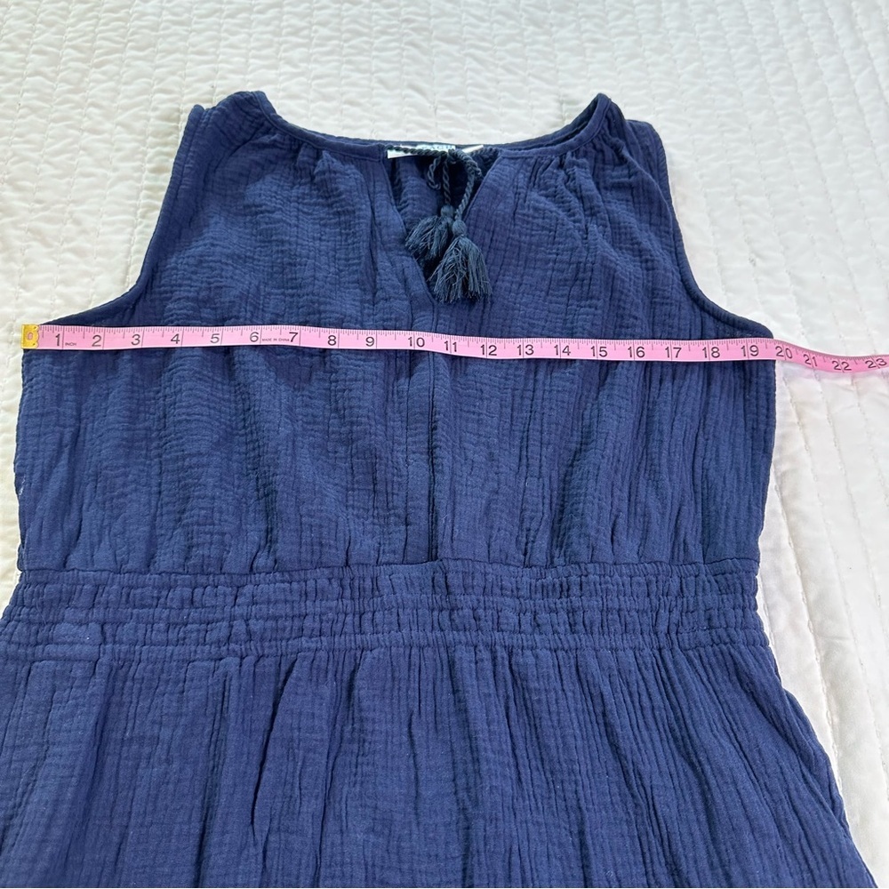 100% Cotton Navy Sleeveless Midi Dress/Swim Cover-Up With Pockets in Size L - Picture 5 of 11